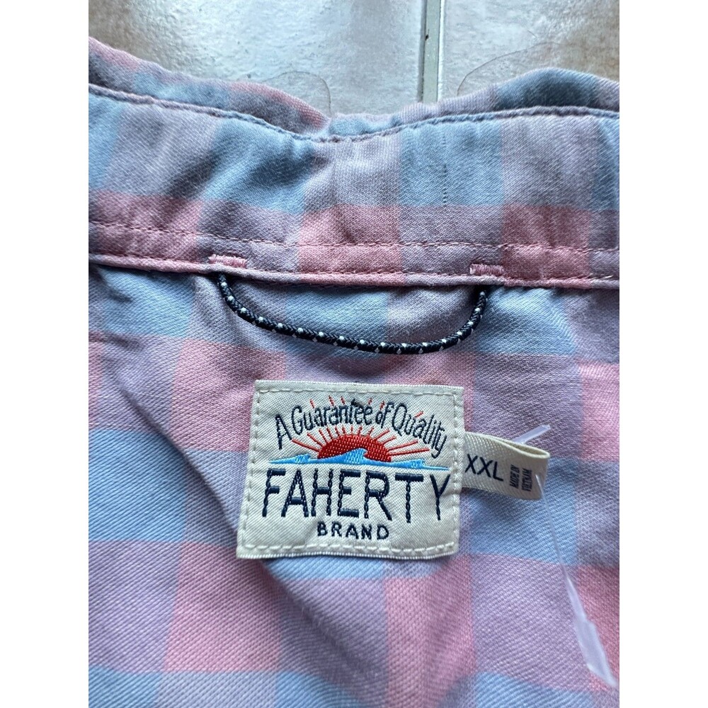 Faherty short sleeve Plaid shirt pink Cotton blend Men size XXL - Picture 4 of 9